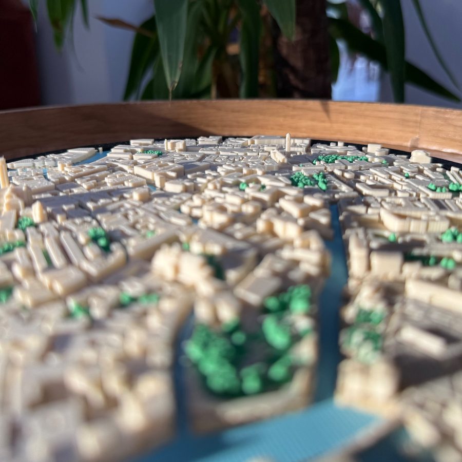 Close up of buildings and trees